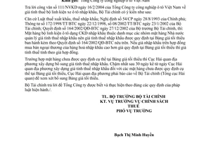 Công văn  2338 TC/CST giá tính thuế bộ linh kiện xe ô tô nhập khẩu