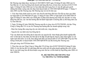 Công văn  1000/TM-MNBG  cung ứng dầu hoả và mức hoa hồng đại lý dầu hoả ở miền núi