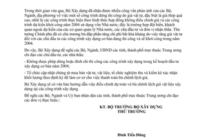 Công văn 292/BXD-KTTC bù chênh lệch giá vật liệu xây dựng