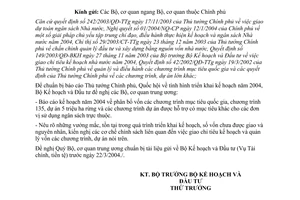 Công văn  1375 BKH/TCTT  phân bổ dự toán chương trình mục tiêu quốc gia, chương trình 135, dự án 5 5 triệu ha rừng và chương trình dự án lớn khác