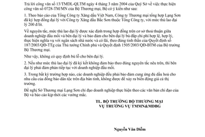 Công văn  1209/TM-MNBG  thù lao đại lý dầu hoả