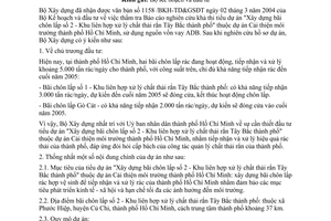 Công văn  362/BXD-HTKT  góp ý tiểu dự án "Xây dựng bãi chôn lấp số 2-Khu liên hợp xử lý chất thải rắn Tây Bắc thành phố" thuộc dự án Cải thiện MT HCM