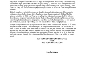 Công văn 841 TCT/TVQT  đăng ký sử dụng hoá đơn tự in