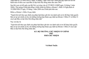 Công văn 1396/VPCP.V.III  đính chính NĐ 19/2004/NĐ-CP quy định chi tiết thi hành  luật bầu cử Hội đồng nhân dân 2003
