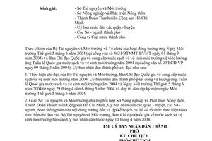 Công văn  1623/UB-ĐT hưởng ứng ngày Môi trường Thế giới 5 tháng 6 và Tuần lễ quốc gia nước sạch và vệ sinh môi trường