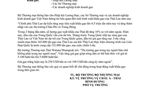 Công văn  1369/TM-CATBD thông tin về xuất khẩu gạo của Thái Lan