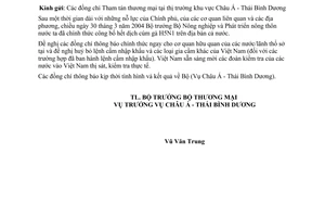 Công văn  1406/TM-CATBD  Dỡ bỏ lệnh cấm nhập khẩu thịt gà Việt Nam