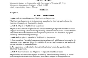 Decree No. 103/2004/ND-CP of March 1, 2004, on organization and operation of the electricity inspectorate
