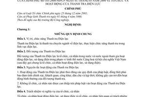 Nghị định 103/2004/NĐ-CP tổ chức hoạt động Thanh tra Điện lực