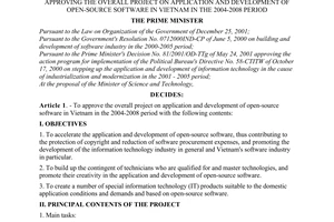 Decision No. 235/QD-TTg of March 2nd, 2004, approving the overall project on application and development of open-source software in Vietnam in the 2004-2008 period