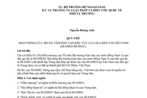 Bản thỏa thuận thành lập Trung tâm Đào tạo Khu vực của SEAMEO giữa Việt Nam Tổ chức Bộ trưởng Giáo dục các nước Đông Nam Á 2004
