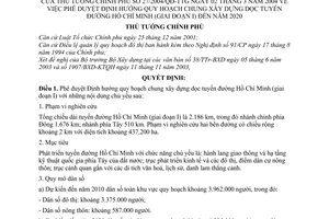 Quyết định 27/2004/QĐ-TTg Định hướng quy hoạch chung xây dựng dọc tuyến đường Hồ Chí Minh giai đoạn 1 đến  2020