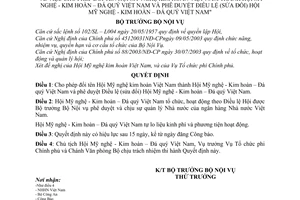 Quyết định 14/2004/QĐ-BNV đổi tên Hội Mỹ nghệ kim hoàn Việt Nam thành Hội Mỹ nghệ - Kim hoàn – Đá quý  phê duyệt điều lệ sửa đổi