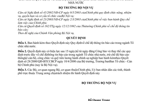 Quyết định 15/2004/QĐ-BNV  chế độ thông tin báo cáo ngành Tổ chức nhà nước