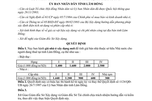 Quyết định 37/2004/QĐ-UB giá nhà ở tính nhà sở hữu Nhà nước người đang thuê Lâm Đồng
