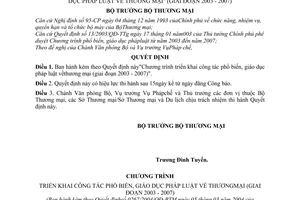 Quyết định 267/2004/QĐ-BTM Chương trình triển khai công tác phổ biến, giáo dục pháp luật  thương mại 2003-2007