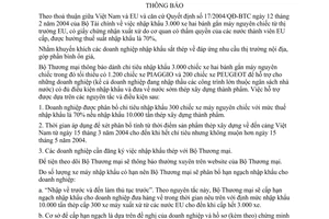 Thông báo 1079/TM-XNK phân bổ chỉ tiêu nhập khẩu xe hai bánh gắn máy nguyên chiếc cho doanh nghiệp nhập khẩu thép thành phẩm