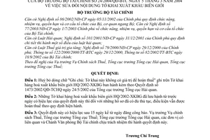 Quyết định 24/2004/QĐ-BTC sửa đổi nội dung Tờ khai xuất khẩu biên giới