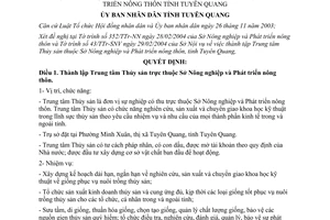Quyết định số 23/2004/QĐ-UB thành lập Trung tâm Thuỷ sản Tuyên quang