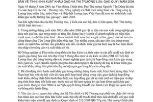 Thông báo 46/2004/TB-VPCP ý kiến kết luận Phó Thủ tướng Nguyễn Tấn Dũng họp bàn tình hình xuất khẩu gạo thị trường lúa, gạo quý I năm 2004