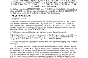 Thông tư 29/2004/TT-BQP xử phạt vi phạm hành chính lĩnh vực quốc phòng hướng dẫn Nghị định 151/2003/NĐ-CP