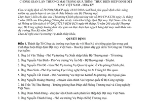 Quyết định 285/2004/QĐ-BTM thành lập Tổ công tác thường trực hợp tác với Hoa Kỳ chống gian lận thương mại thực hiện Hiệp định dệt may Việt Nam-Hoa kỳ