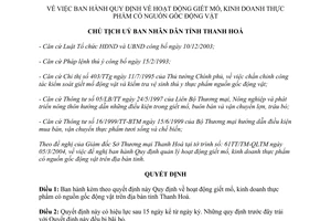 Quyết định 615/QĐ-CT năm 2004 hoạt động giết mổ kinh doanh thực phẩm nguồn gốc động vật Thanh Hóa