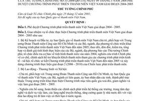 Quyết định 33/2004/QĐ-TTg Chương trình phát triển thanh niên Việt Nam 2004 - 2005