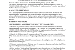 Circular No. 15/2004/TT-BTC of March 9, 2004, guiding the implementation of the Government's Decree No. 170/2003/ND-CP of December 25, 2003 which details the implementation of a number of articles of the ordinance on price