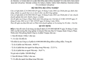 Quyết định 19/2004/QĐ-BCN chuyển Nhà máy Bao bì Vinapac thuộc Công ty Nhựa Thiếu niên Tiền phong sửa đổi 235/2003/QĐ-BCN