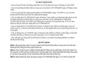 Quyết định 51/2004/QĐ-UB Khuyến khích đầu tư trong nước thành phố Đà Nẵng