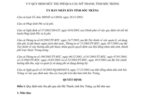 Quyết định 20/2004/QĐ.UBNDT mức thu phí qua cầu Mỹ Thanh Sóc Trăng