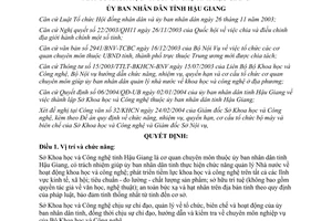 Quyết định 87/2004/QĐ-UB quyền hạn cơ cấu tổ chức bộ máy Sở Khoa học Hậu Giang