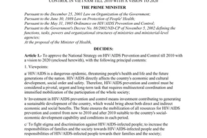 Decision No. 36/2004/QD-TTg of March 17, 2004, approving the national strategy on HIV/AIDS prevention and control in Vietnam till 2010 with a vision to 2020