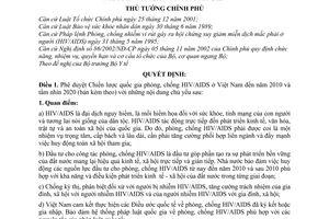Quyết định 36/2004/QĐ-TTg  Chiến lược quốc gia phòng, chống HIV/AIDS Việt Nam đến 2010-2020