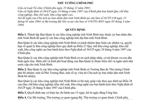 Quyết định 35/2004/QĐ-TTg thành lập Ban Quản lý khu công nghiệp tỉnh Ninh Bình