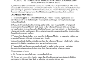 Circular No.19/2004/TT-BTC of March 18th, 2004 guiding the treasury bill and foreign-currency bond bidding through Vietnam State Bank