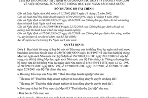 Quyết định 26/2004/QĐ-BTC sửa đổi hệ thống mục lục Ngân sách Nhà nước