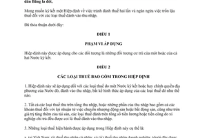 Hiệp định tránh đánh thuế hai lần ngăn ngừa trốn lậu thuế đánh vào thu nhập Việt Nam Băng La Đét