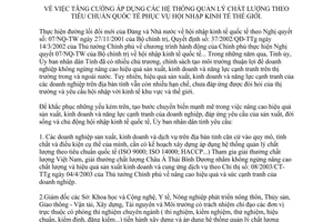 Chỉ thị 10/2004/CT-UB tăng cường quản lý chất lượng theo tiêu chuẩn Quốc tế Quảng Bình