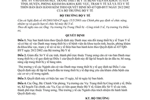 Quyết định 1020/QĐ-BYT Danh mục trang thiết bị y tế Trạm y tế xã có bác sỹ vào bệnh viện đa khoa tỉnh huyện khu vực,túi y tế thôn sửa 437/2002/QĐ-BYT