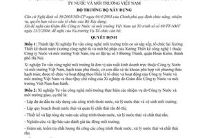 Quyết định 475/QĐ-BXD thành lập Xí nghiệp tư vấn công nghệ môi trường thuộc Công ty nước và môi trường Việt Nam