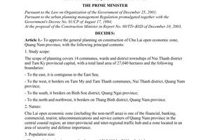 Decision No. 43/2004/QD-TTg of March 23, 2004 approving the general planning on construction of Chu Lai open economic zone, Quang Nam province