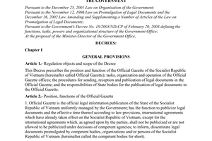 Decree of Government No. 104/2004/ND-CP of  March 23, 2004 on the official gazette of the socialist republic of Vietnam