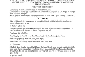 Quyết định 43/2004/QĐ-TTg  Quy hoạch chung xây dựng Khu kinh tế mở Chu Lai, tỉnh Quảng Nam