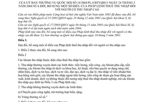 Pháp lệnh thuế thu nhập người thu nhập cao 2004 sửa đổi 14/2004/PL-UBTVQH11