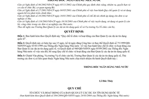 Quyết định 304/2004/QĐ-NHNN  Quy chế tổ chức hoạt động Ban Quản lý  dự án tín dụng quốc tế