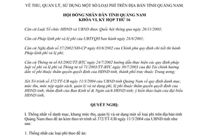 Nghị quyết 88/2004/NQ-HĐND thu quản lý và sử dụng phí