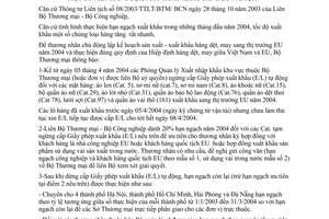 Thông báo 1341 TM/XNK ngừng cấp Giấy phép xuất khẩu (E/L) tự động mặt hàng dệt, may xuất khẩu sang EU năm 2004