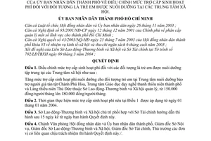 Quyết định 67/2004/QĐ-UB  điều chỉnh mức trợ cấp sinh hoạt phí đối tượng trẻ em nuôi tại Trung tâm xã hội